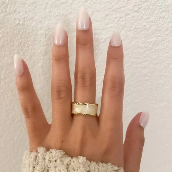 925 Sterling Silver Gold Ring Wavy Modern Ring Geometric Ring Band - Picture 8 of 8